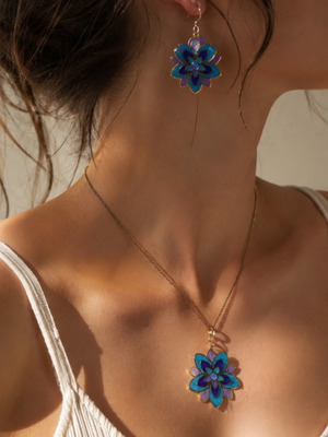 Lotus Bloom Handmade UV Resin Earrings and Necklace Set