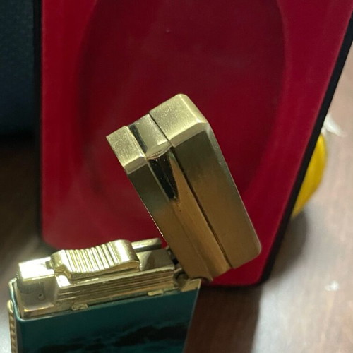 Yves Saint Laurent YSL vintage gold blue gas lighter with marbled finish and box used