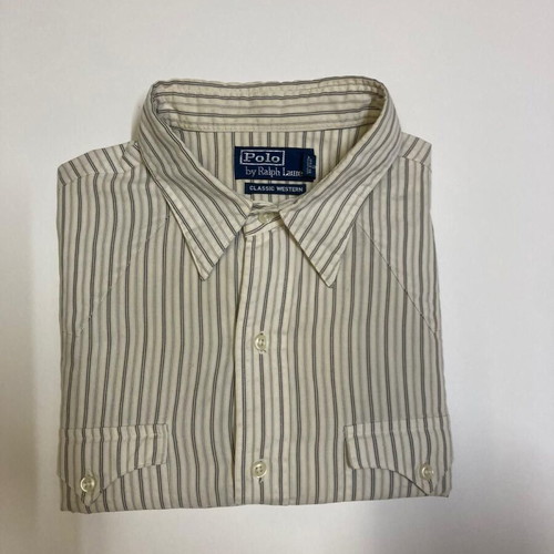 Ralph Lauren Vintage Custom Western Long Sleeve Shirt L Beige Pinstripe RRL