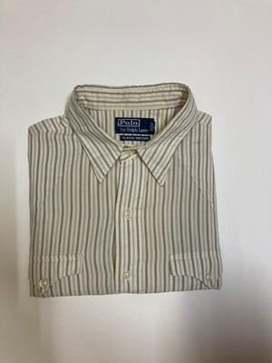 Ralph Lauren Vintage Custom Western Long Sleeve Shirt L Beige Pinstripe RRL