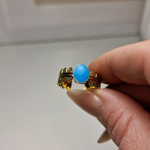 Ring stainless steel with blue enamel new