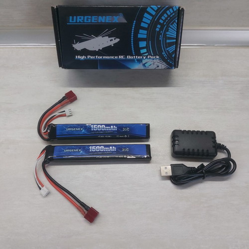 Urgentex Li-Po Battery Pack 7.4V 2S 1500mAh 35C with Dual USB Charger new