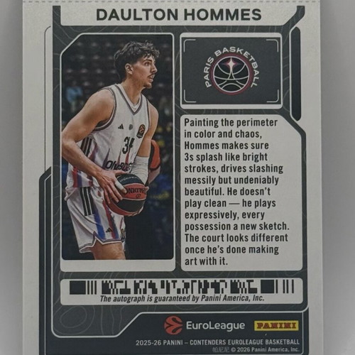 Daulton Hommes 2025-26 Panini Contenders EuroLeague Veteran Ticket Auto card like new