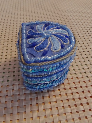 Handmade small box with beads and sequins, like new