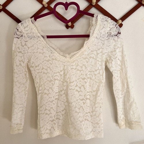 Bershka lace blouse, size small, white, 3/4 sleeve