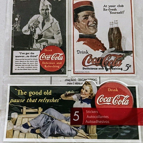 Coca-Cola Classic Vintage Stickers Set of 5, New
