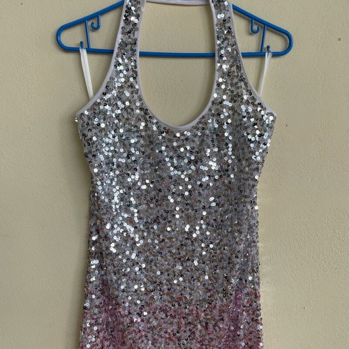 Toi&Moi Mini Dress with Sequins in Nude-Rose and Silver, Size Small, Like New