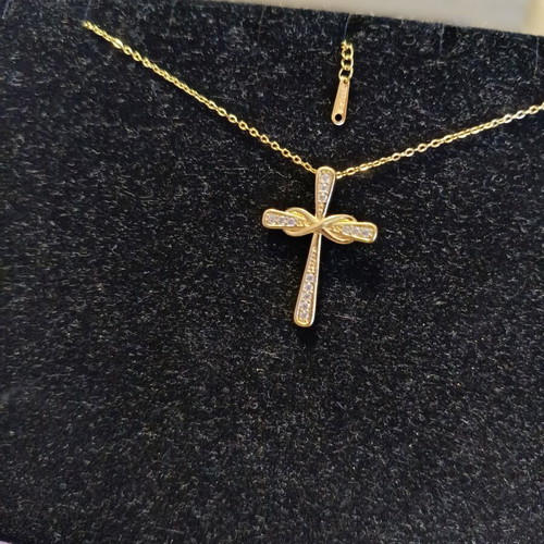 Women's cross necklace new, gold plated stainless steel with zircon stones