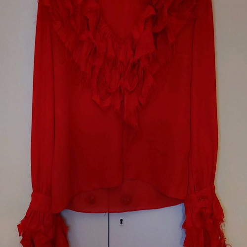 Propaganda blouse red new with ruffles on collar and sleeves