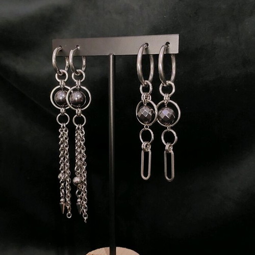 Handmade earrings from steel with hematite stone like new, gray silver