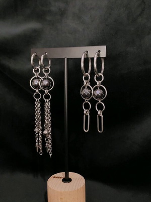 Handmade earrings from steel with hematite stone like new, gray silver