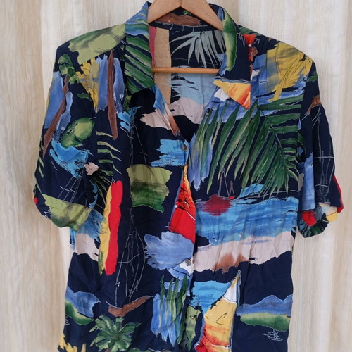 Vintage 80s Hawaiian style oversized shirt like new, blue multicolor