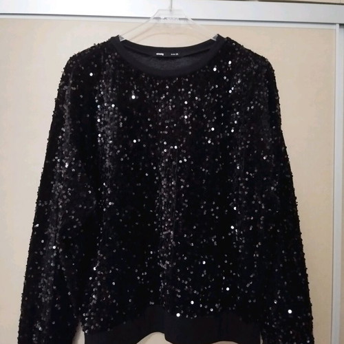 Sinsay blouse in sweatshirt style with sequins used, black size M