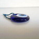 Evil Eye glass pendant 4x4.5 cm, white and blue