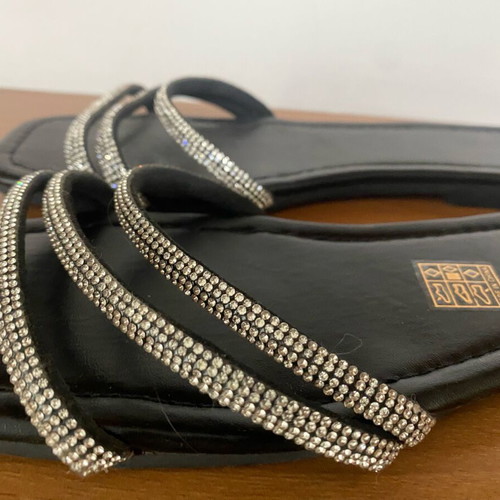 Rhinestone flat sandals like new, Shein black slippers size 38