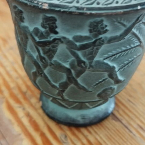 Decorative vase like new, handmade terracotta with Greek mythology design