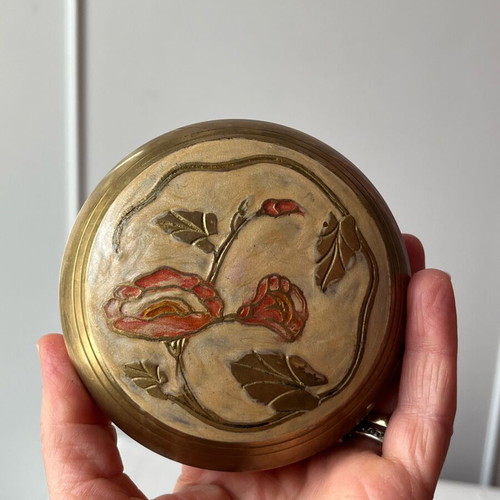 Vintage brass trinket box used, Art Nouveau style, made in India