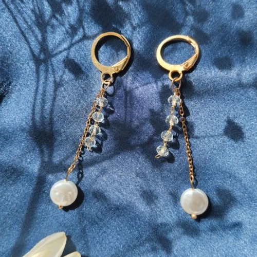 Stainless steel earrings with hoop, pearl and pink gold crystals new