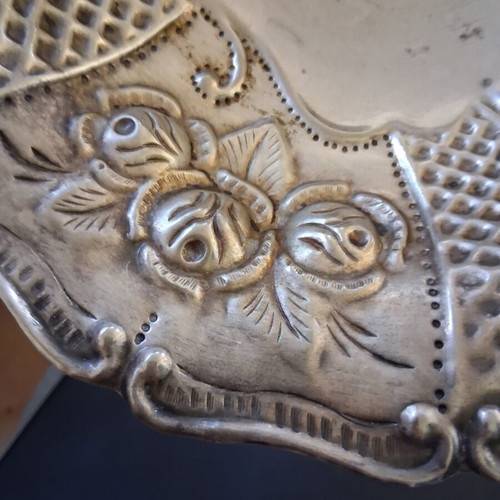 Vintage handmade fondue tray with embossed roses, like new