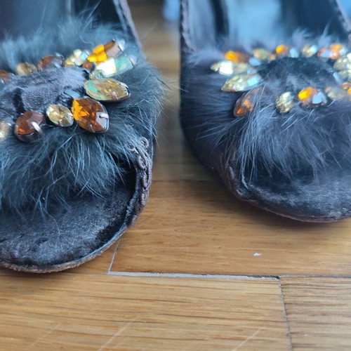 Tsakiris Mallas velvet peep toe heels like new, brown, size 36