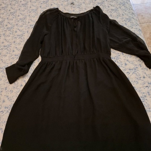 Tunic dress black with transparent sleeves, lining inside, size L