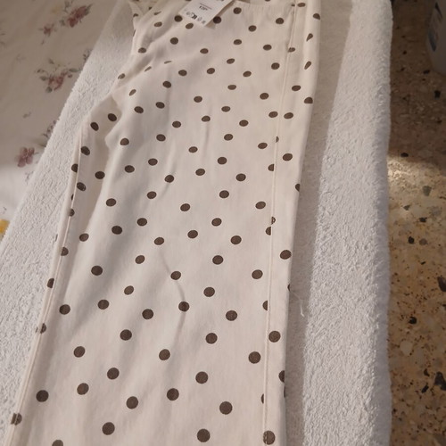 Zara polka dot jeans new with tags, size L 40 12, white and brown