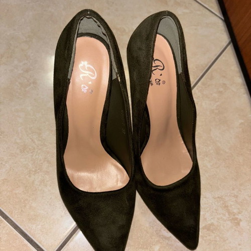 Khaki high heels with thin heel