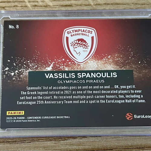 Vassilis Spanoulis Euroleague Legend card in acrylic case Panini 2025-26