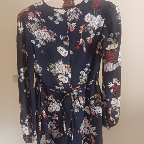 Angel Eye women's dress, dark blue floral, long sleeves