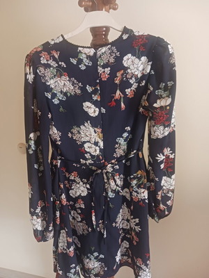 Angel Eye women's dress, dark blue floral, long sleeves