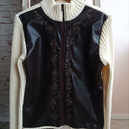 Women's cardigan made of genuine leather like new, size S/M