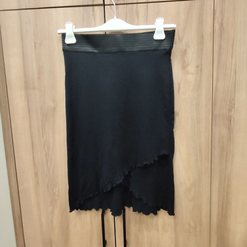 Black asymmetrical midi skirt with lettuce hem, like new, size L