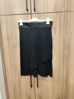 Black asymmetrical midi skirt with lettuce hem, like new, size L
