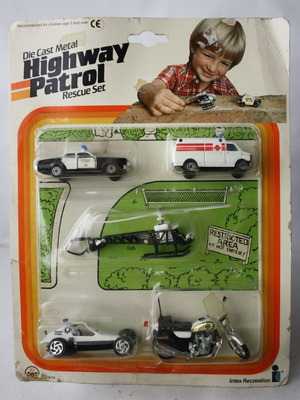 Vintage 1990 Highway Patrol Rescue Set Die Cast police toy cars Intex new