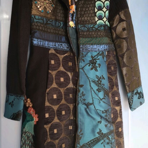 Desigual coat blue / black patchwork like new