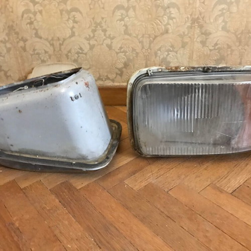Front headlights vintage car used, pair, antique