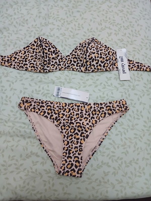 Bikini set, top small, bottom medium, black and beige