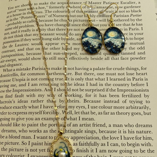 Handmade pendant necklace with detail from Van Gogh's Starry Night