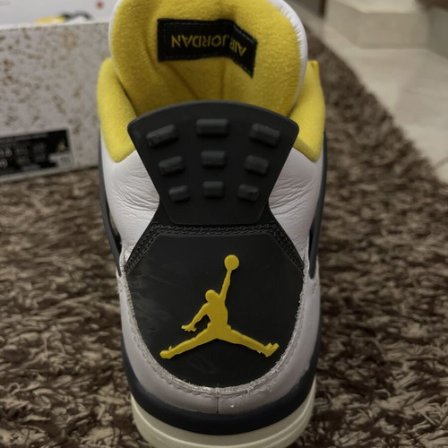 Jordan 4 Retro Vivid Sulfur sneakers, size 44, white and yellow