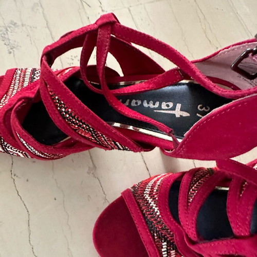Tamaris red suede fabric sandals like new, size 37