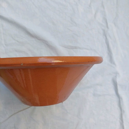 Terracotta pot like new, brown with white designs, for fruit or decoration