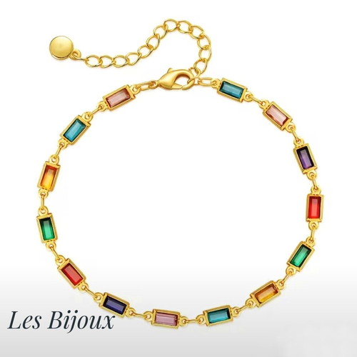 Steel Bracelet with Colorful Baguette Zirconia Gold Plated New