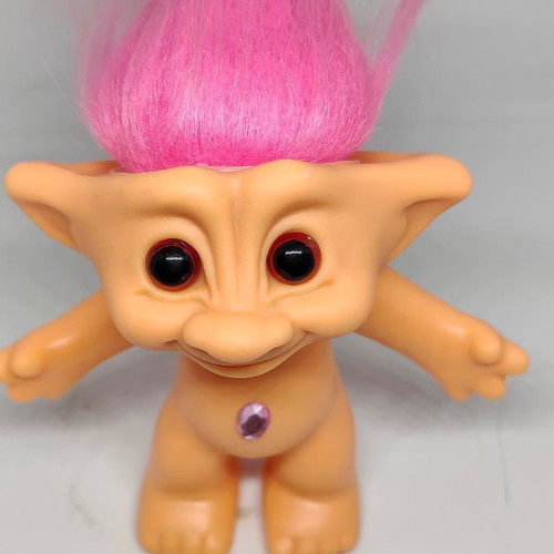 Collectible Efxoulis Troll Doll with Pink Hair and Crystal like new