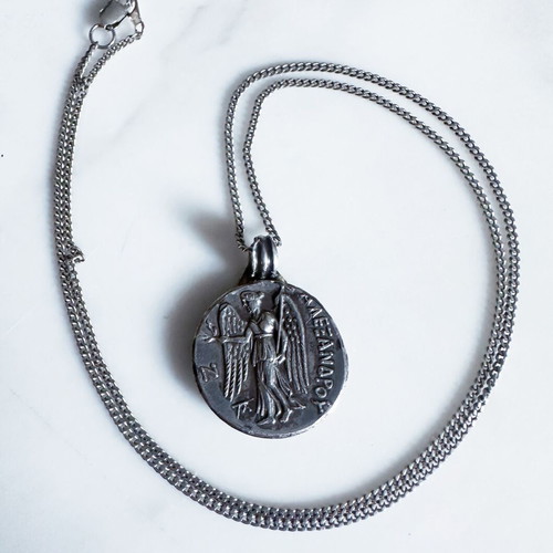 Vintage Greek silver 925 Athena & Nike pendant with chain