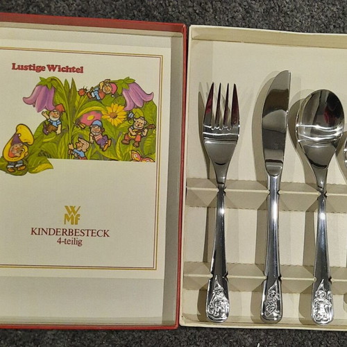 WMF Set of 4 Children's Cutlery Unused with Funny Elves Theme
