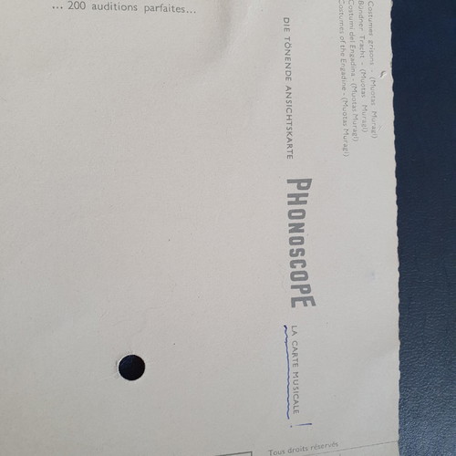 Phonoscope vintage music card 45RPM 1959 used, Swiss Alps theme