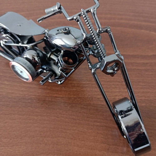 Handmade metal chopper motorcycle with new tabletop clock