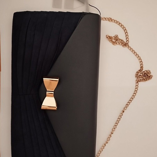 Atmosphere dark blue envelope clutch bag new with strap, half castor half leather