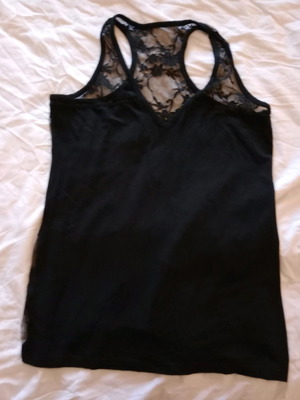 Helios black sleeveless top with lace back used, size XL