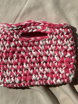 Handmade Crochet Mini Bag in White and Pink